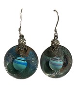Sterling Silver 925 Etched Earrings Blue Charm - $37.80