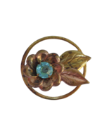 Vtg Brass Copper? Metal Rhinestone Flower Pin Brooch Patina Round Circle... - £8.55 GBP