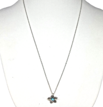Sterling Necklace 925 Minimalist Dainty Floral Pendant Single Blue Crystal 18&quot; L - £9.53 GBP