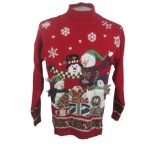 Tiara Women Sweater Christmas Snowman medium red ugly knit pullover vint... - £29.95 GBP