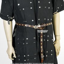 59" Medieval Brown Leather Belt with Brass Rosettes for Renaissance Reen... - $30.67