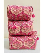 Boho Quilted Makeup Pouch Block Print Toiletry Bags Wash Bag Bridesmaid ... - $16.31 CAD+