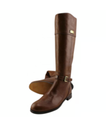 COACH MICHA CALF SZ 7.5B CHESTNUT RIDING KNEE BOOTS LEATHER BELTED LOGO - $228.83 CAD