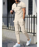 Men&#39;s Full Size Waffle Knit Short Sleeve Polo and Pants Set Plus Size - $56.49