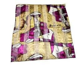 Pablo Picasso Satin Sheer Striped Scarf Cubist 21 x 21 Art to Wear Square - $11.39