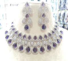 Indian Bollywood Style 18k White Filled Big Choker Diamond Necklace Jewelry Set - £151.52 GBP