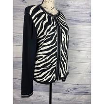 Rafael Zip Up Cardigan Sweater Womens S Long Sleeve Black Zebra Stretch - £12.51 GBP