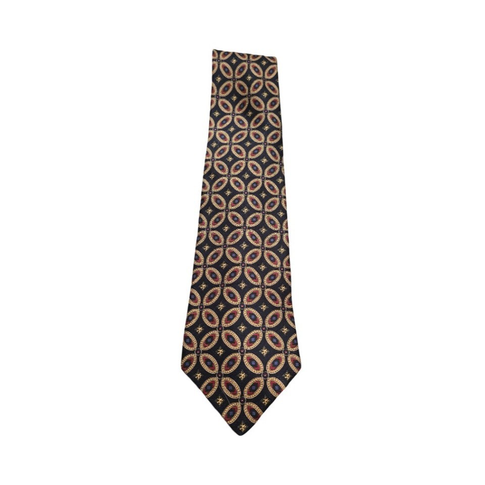 Tommy Hilfiger Vintage Silk Tie Navy Red Gold Geometric Medallion Classic Preppy Item image 7