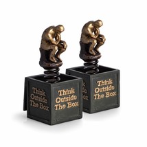 Bey Berk Bronze Finished &quot;Think Outside The Box&quot; Thinker Bookends - $242.95