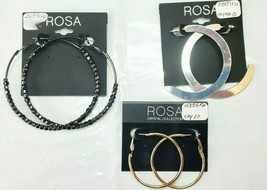 ROSA Hoop Earrings 3 Pair New Black Metallic ~ Silver ~ Gold Set # 4 - £15.47 GBP