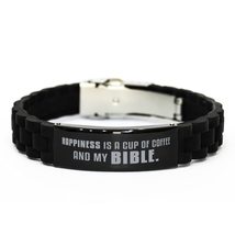 Motivational Christian Bracelet, Happiness is a Cup of Coffee and My Bible, Insp - £19.24 GBP
