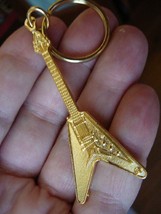 M-304-F) GIBSON FLYING V Guitar gold keychain chain key ring music guitars lover - £11.21 GBP