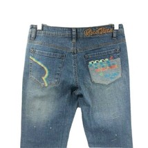 Rocaware Junior&#39;s Denim Capri Blue Green Mustard Flat Front Distressed S... - £25.10 GBP