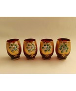 Mid-Century Czech Hand Blown &amp; Painted Gold Cranberry Red Murano Cordial... - $54.33 CAD