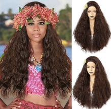 Hawaiian Wig Brown Costume Accessory Adult Halloween Wavy Wigs For Women - £13.68 GBP