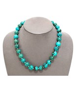 Turquoise Strand Round Beaded Necklace 925 Sterling Silver Clasp 19&quot; Length - £147.84 GBP