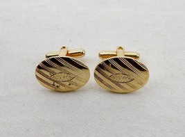 Vintage Cuff Links, Gold Tone Oval with Engraving, Bullet Back and Toggle - £7.71 GBP