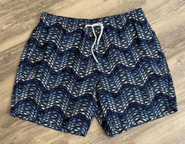 Trunks Surf &amp; Swim Co Tie Front Fish Print Blue Swim Trunk Shorts Men M - $8.36