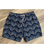 Trunks Surf &amp; Swim Co Tie Front Fish Print Blue Swim Trunk Shorts Men M - $8.36