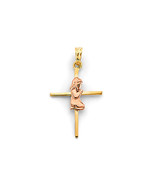 14K Two Tone Gold Boy or Girl First Communion Cross Pendant - £122.56 GBP