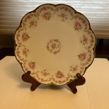 ANTIQUE HAVILAND FRENCH LIMOGES CAKE PLATE PINK ROSES SCALLOPED  (G4) - £38.14 GBP