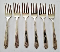 1935 MARTINIQUE LADY beautiful NATIONAL MONARCH Silverplate 6 Dessert Forks - $38.56