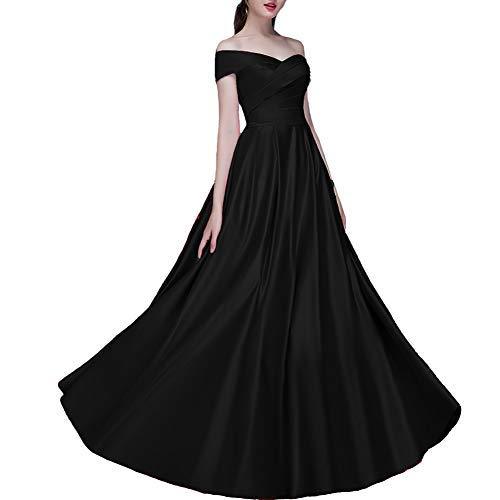 Formal Pleats Off The Shoulder Long Corset Satin Prom Evening Dress Black US 2