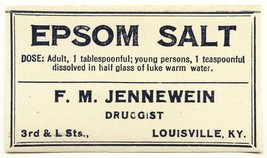 1 Antique Pharmacy Label EPSOM SALT F M Jennewein Druggist Louisville, K... - $28.11