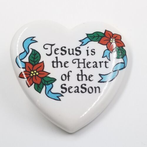Primary image for VTG Jesus is the Heart of the Season Ceramic Christmas Lapel Pin 1994 HOL Taiwan