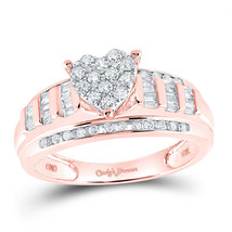 10kt Rose Gold Baguette Diamond Heart Bridal Wedding Engagement Ring 1/2 Cttw - £550.75 GBP