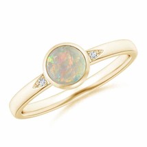 ANGARA Bezel-Set Round Opal Ring with Diamond Accents for Women in 14K Gold - £517.00 GBP