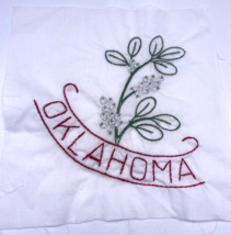 Oklahoma Floral Embroidered Quilted Square Frameable Art State Needlepoi... - £21.91 GBP