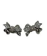 Vintage Silver Tone Bows Clip On Earrings Costume Jewelry 1&quot; - $34.13 CAD