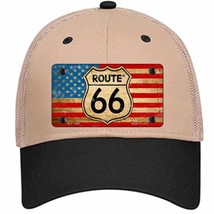Route 66 American Flag Novelty Khaki Mesh License Plate Hat - £23.14 GBP