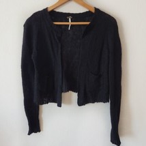 Free People Mohair Wool Blend Open Front Cropped Black Cardigan Size XS Cottage - £28.06 GBP