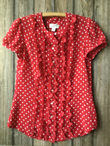 ANN TAYLOR Loft POLKA DOT BUTTON UP RED BLOUSE TOP Size Womens Size 0 - £7.37 GBP