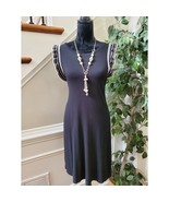 Loft Women Solid Black Rayon Round Neck Sleeveless Knee Length Dress Siz... - $508.49 MXN