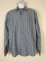 Van Heusen Men Size L Gray/Blue Striped Button Up Shirt Long Sleeve Pocket Slim - £5.19 GBP