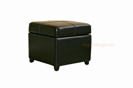 Black Full Leather Square Flip Top Storage Cube Ottoman Foot Stool Seat - £95.67 GBP