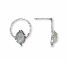 Oxidized Rainbow Moonstone Stud Earrings 925 Sterling Silver Women&#39;s Ear Drops - £82.39 GBP