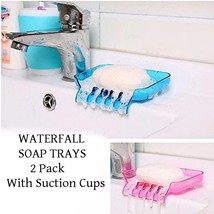 2 Pack Waterfall Soap Dish Tray Sponge Holder Waterfall Design w/Suction Cups - £6.22 GBP