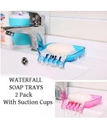 2 Pack Waterfall Soap Dish Tray Sponge Holder Waterfall Design w/Suction... - $10.74 CAD