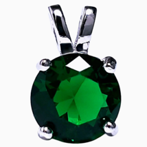 3.25 ct. Genuine Emerald Solitaire Pendant Necklace in Solid Sterling Silver - £36.17 GBP