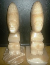 Vintage Gorgeous Onyx Marble Set Of 2 Book Ends Mexican Aztec Head Gear - £9.59 GBP