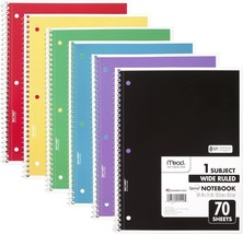 Mead Spiral Notebooks, 6 Pack, 1-Subject, Wide Ruled Paper, 10-1/2&quot; X 8&quot;... - £31.23 GBP