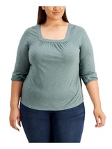 MSRP $57 Style &amp; Co Womens Green Square Neck Peasant Top Plus Size 1X - £10.21 GBP