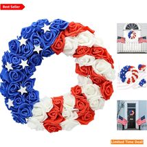 Lightweight 13-Inch Patriotic Wreath with Handmade Stars for Independenc... - $41.53