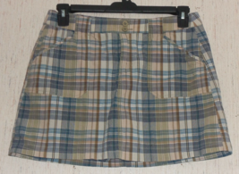 Excellent Womens Christopher &amp; Banks Stretch Beige &amp; Blue Plaid Skort Size 8 - £19.08 GBP