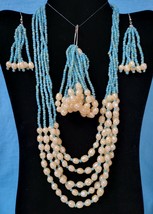 Turquoise Seed Bead &amp; Faux Freshwater Pearl 4-Pc Jewelry Set in Stainless Steel - £11.15 GBP