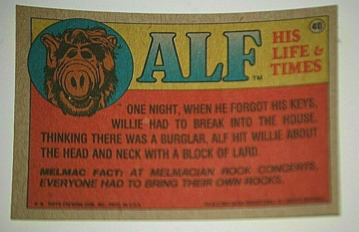 1987 Topps Alien Productions ALF #40 Non Sport Trading Card Alf TV Show  Item image 2